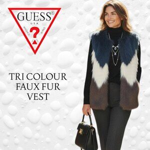 Gorgeous GUESS Tri Coloured Faux Fur Vest – Size M - Like New